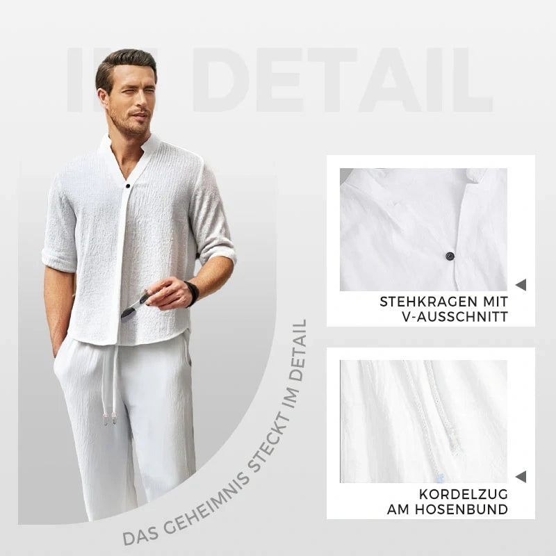 🔥Modischer Herren-Zweiteiler aus Baumwoll-Leinen: Oberteil & Hose