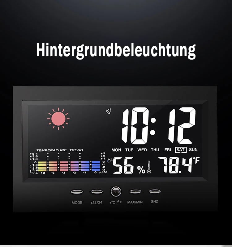🔥bestes Geschenk-45% Rabatt🔥Digitaler LED-Temperatur- und Luftfeuchtigkeitsmonitor, Wettervorhersage, LED-Tischwecker