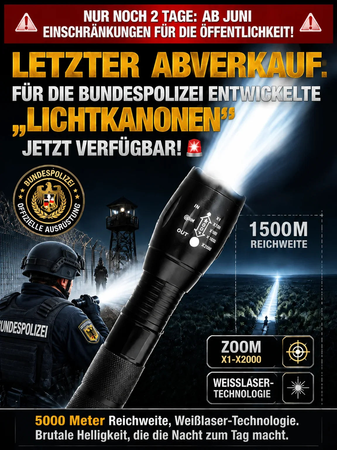 🔥 Superhelle Zoom-Weißlaser-Taschenlampe 'Tongtianpao'
