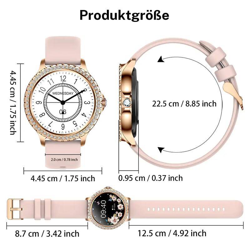 Smartwatch  Mädchen mit Telefonfunktion Diamant Design Fitnessuhr Sportuhr Elegant 1,32 Zoll HD-Großbildschirm-Digitaluhr