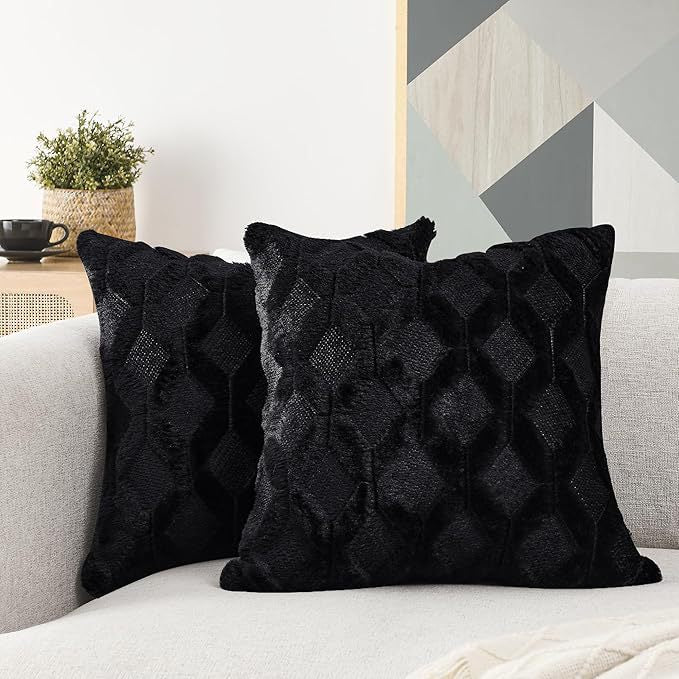 Weicher Plüsch-Kissenbezug mit besticktem geometrischem Rautenmuster, minimalistisch einfarbiges Wurfkissen für das Sofa