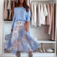 🍹Sommerschlussverkauf 50% Rabatt☀️Blauer Anzug: Bluse mit Schleife am Rücken und Tüllrock