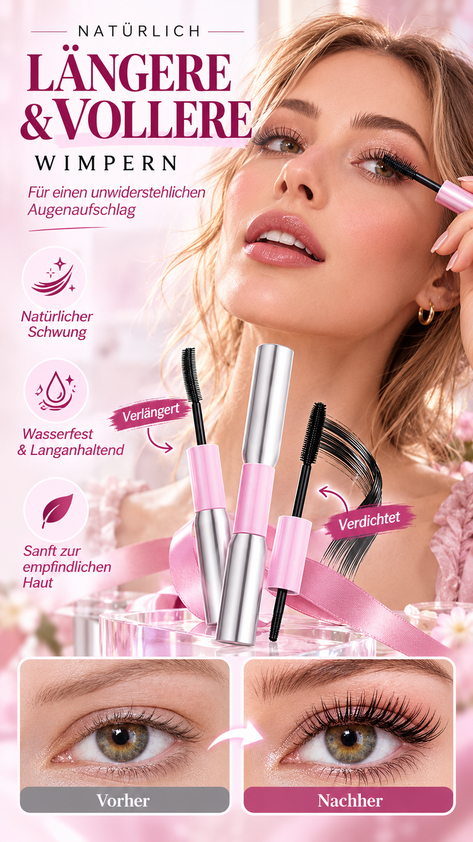 Wasserdichte Mascara mit zwei Bürsten für mehr Volumen und Länge-Gcom