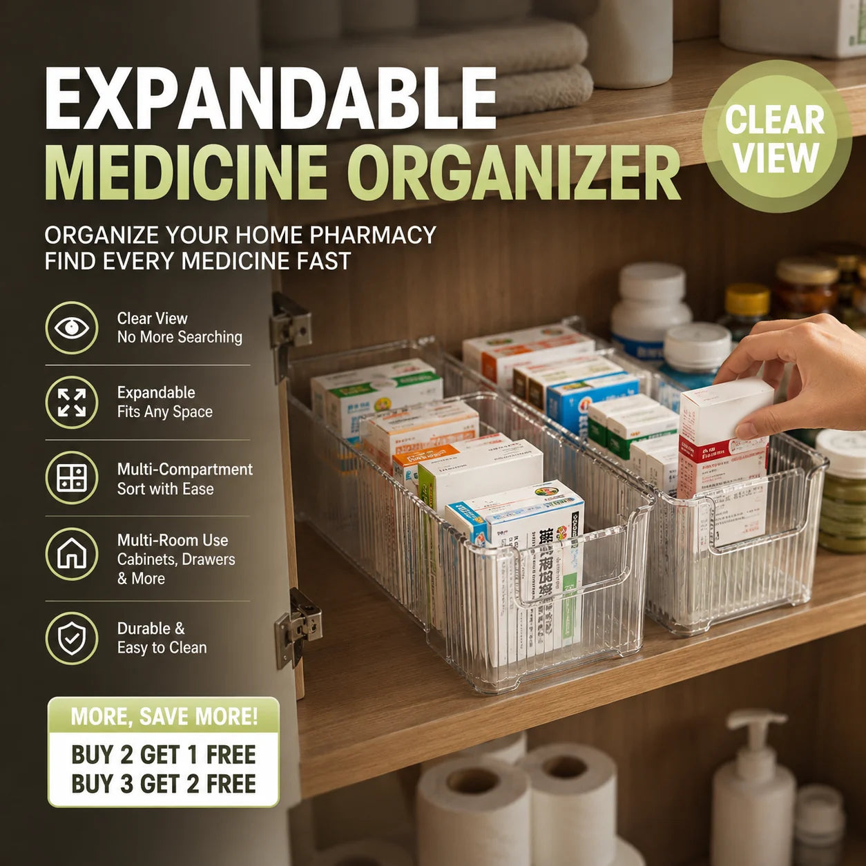🔥 Transparenter ausziehbarer Medikamentenorganizer — ausziehbar, perfekt für einen aufgeräumten Medikamentenschrank 💊🗄️