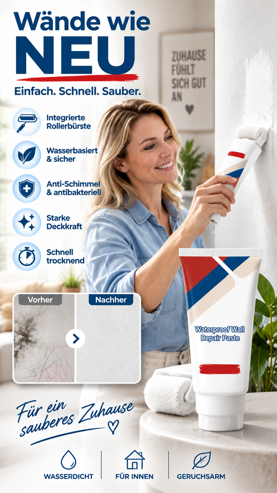 All-in-One-Wandspachtelmasse mit Walzenpinsel-Gcom