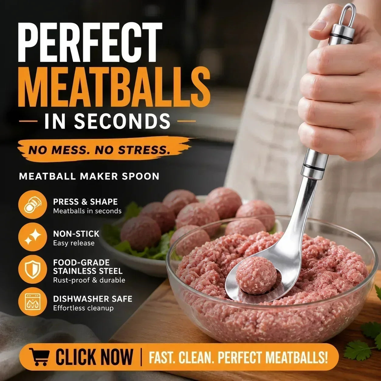 ✨Edelstahl-Fleischbällchenformer mit praktischer Entnahmeschaufel