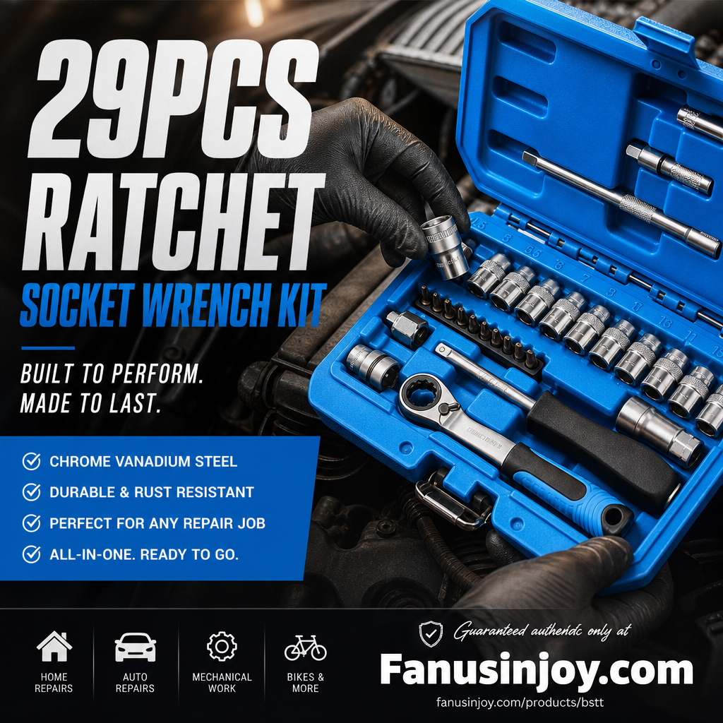 📢📢50% RABATT !!⏰29-teiliges Ratschen-Steckschlüssel-Set – Chrom-Vanadium-Stahl, 11 Stecknüsse & 10 Bits. Perfekt für Autoreparaturen & DIY 🛠️✨