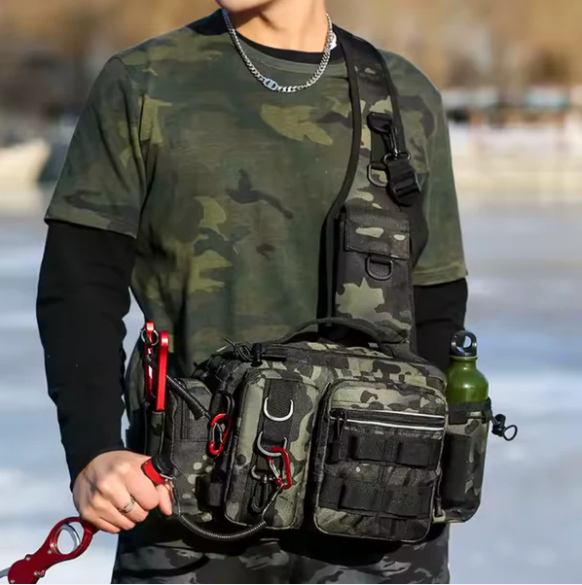 Angeltasche mit Schulter- und Hüftgurt