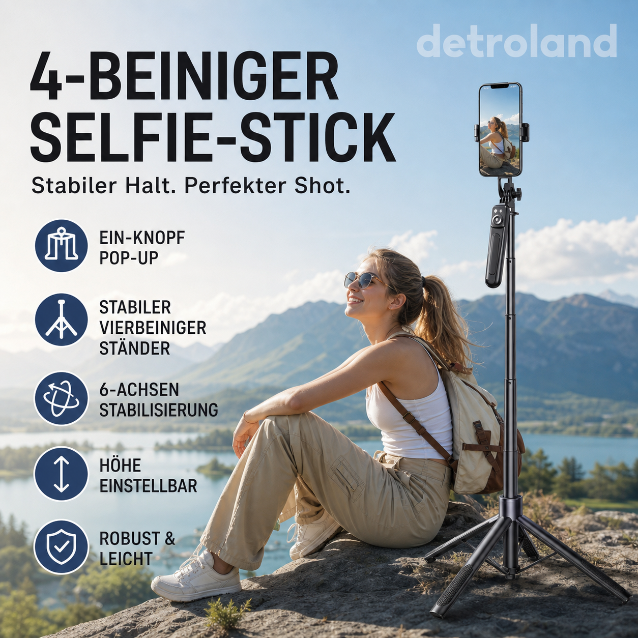 📱 4-beiniger Selfie-Stick für Smartphones – stabiler Stand, flexibel einsetzbar & vielseitig – perfekt für Selfies, Gruppenfotos, Vlogs & Videoanrufe – kompakt & leicht zu transportieren | Versandfrei