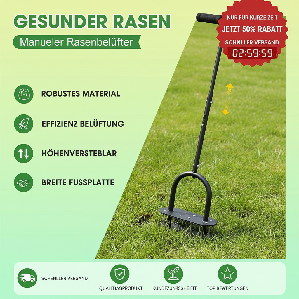 🌱 50% RABATT! ✨ Manueller Rasenbelüfter – Karbonstahl, verstellbar & effizient 🏡