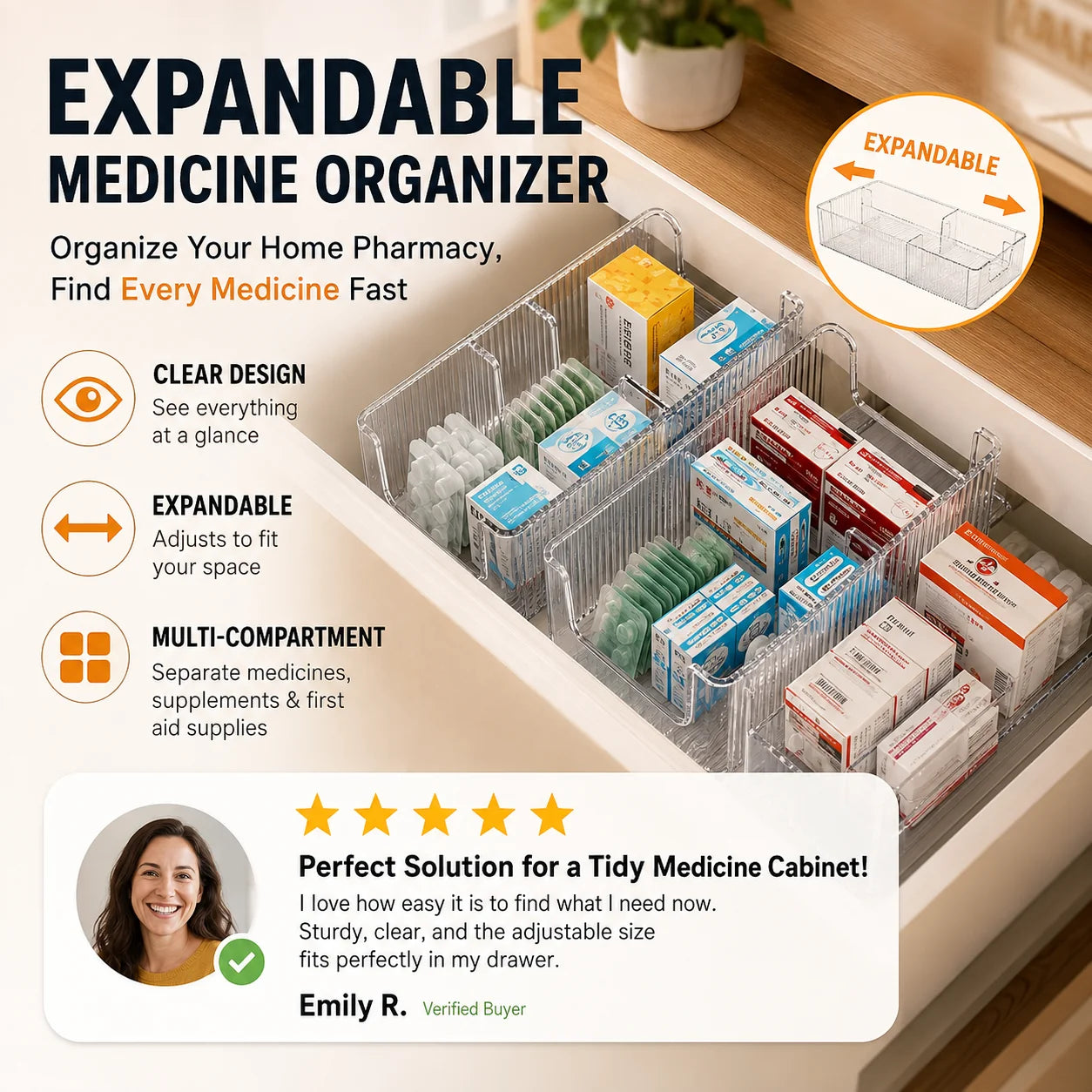 🔥 Transparenter ausziehbarer Medikamentenorganizer — ausziehbar, perfekt für einen aufgeräumten Medikamentenschrank 💊🗄️