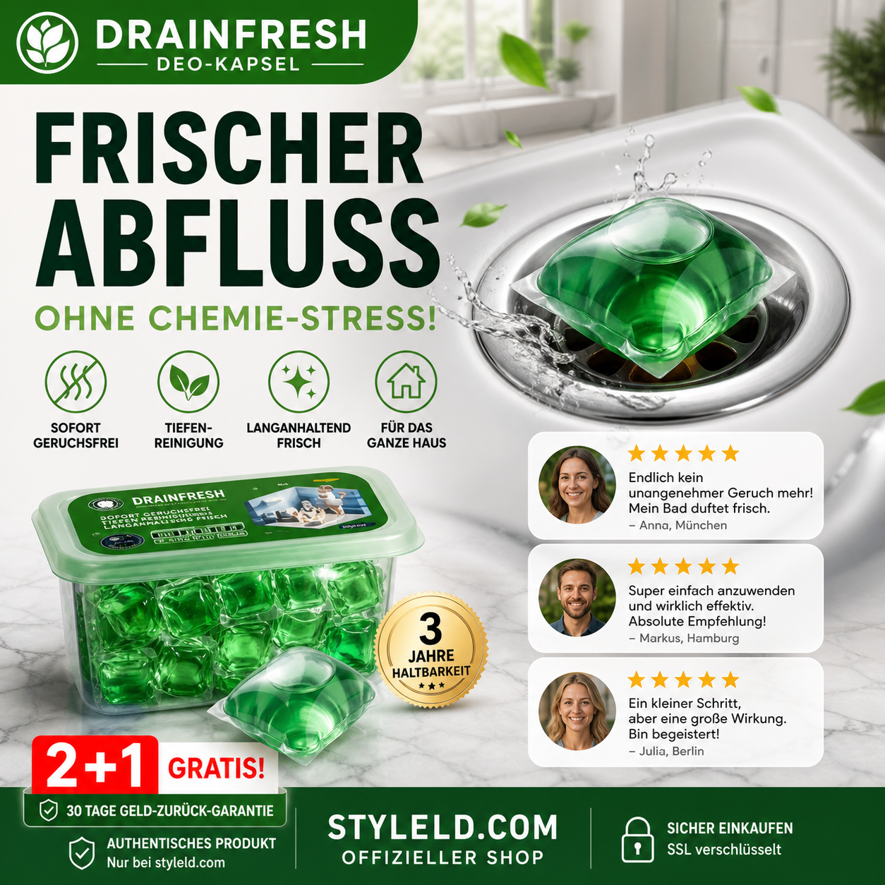 🏠💧 50 % Rabatt! Abfluss‑Deodorant‑Tabs – Bio‑Enzym‑Formel neutralisiert Gerüche direkt an der Quelle. Sofortiger Frischeduft, ohne aggressive Chemikalien. Verabschieden Sie sich von unangenehmen Gerüchen. 🚰✅