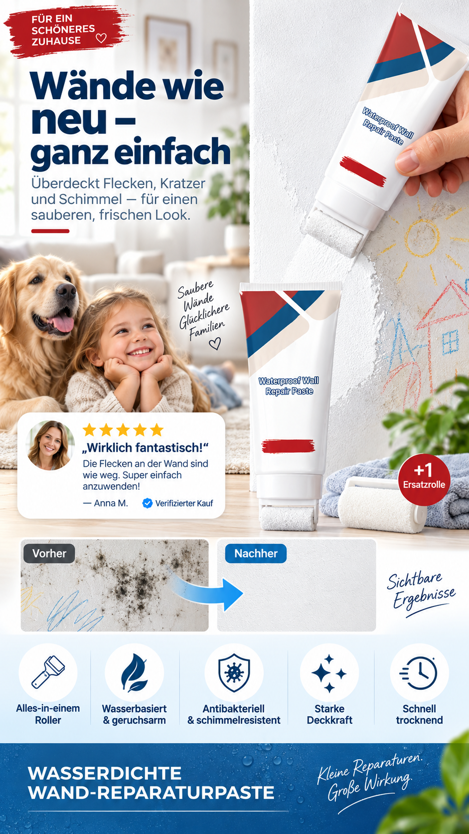 All-in-One-Wandspachtelmasse mit Walzenpinsel-Gcom