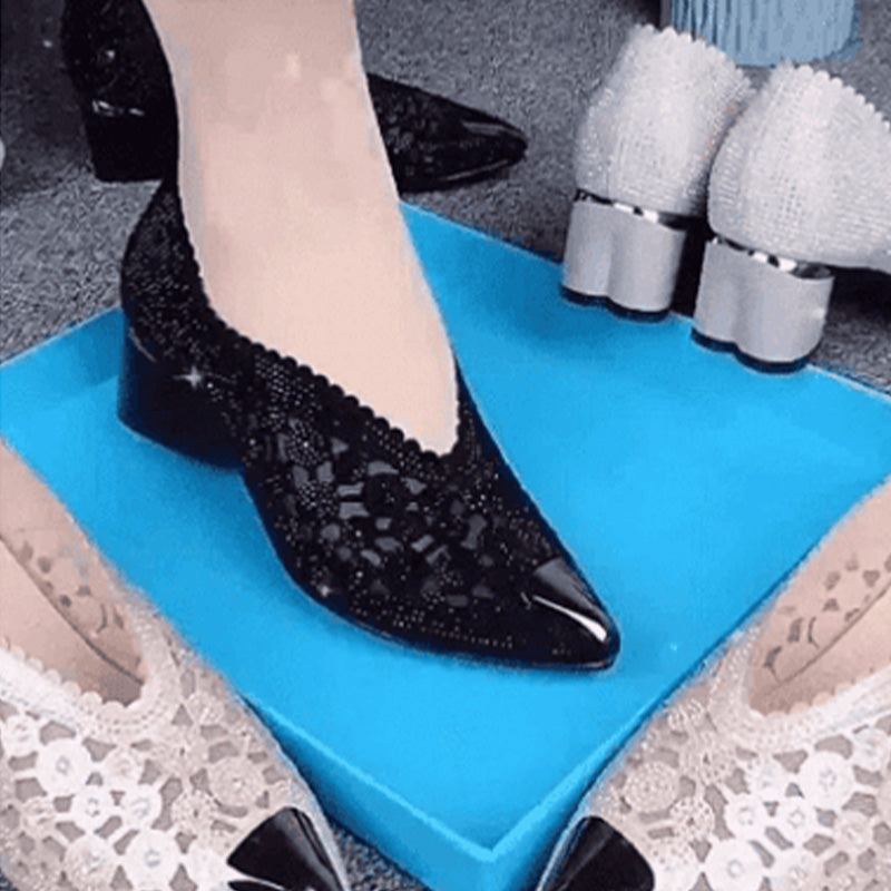 👡Slipper aus Mesh mit Kristallen und dickem Absatz