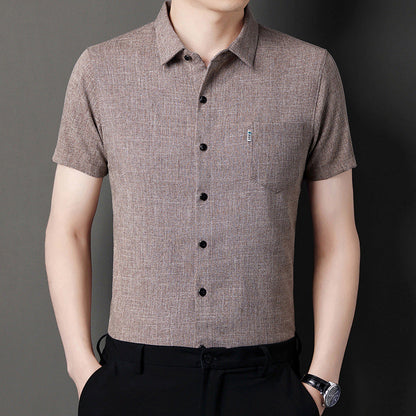 Men's Soft Solid Color Short Sleeve Lapel Shirt