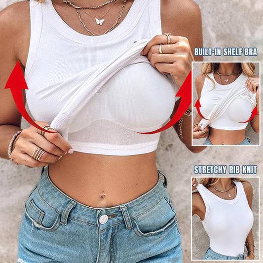 👚Geripptes Tanktop mit integriertem BH für Frauen