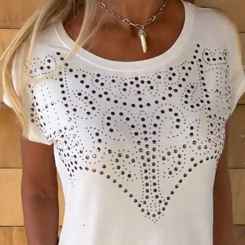 👚49% Rabatt💕Unifarbenes, kurzärmeliges Damen-T-Shirt mit heißem Aufdruck und ausgefranstem Saum