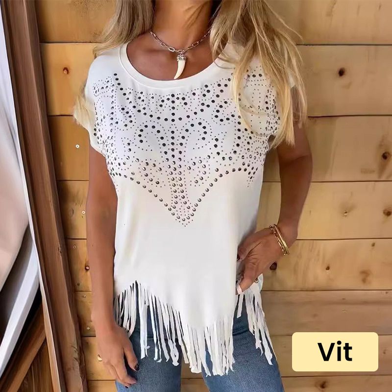 👚49% Rabatt💕Unifarbenes, kurzärmeliges Damen-T-Shirt mit heißem Aufdruck und ausgefranstem Saum