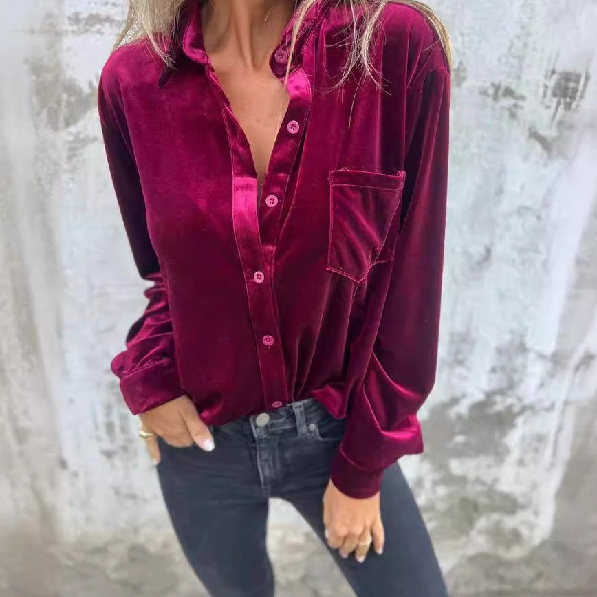 Women's Long-Sleeve Button-Down Shirt with Pocket