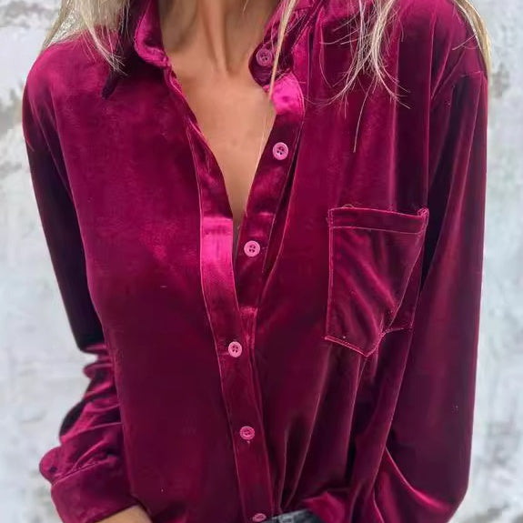 Women's Long-Sleeve Button-Down Shirt with Pocket