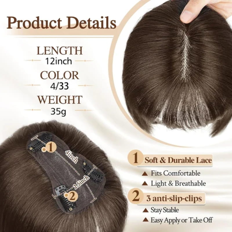 Haarteil Mit Pony Zum Anklippen – 35 Cm, Dunkelbraun, Aus Synthetik – Für Mehr Volumen & Deckung