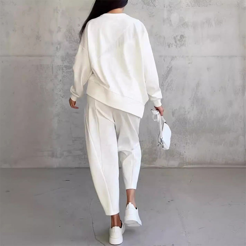 👚 60% RABATT! 👖 Damen Langarm-Sweatshirt & Hose Set – Unregelmäßiger Saum, Weiches Material & Bequemer Oversized-Schnitt für Zuhause 🍂