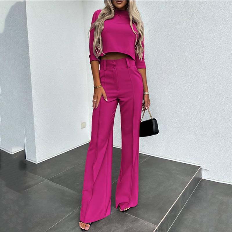 💃LETZTER TAG 50 % RABATT!!✨Elegantes Set aus bauchfreiem Top und Hose mit weitem Bein für Damen