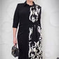 👗Kleid mit 3/4-Ärmeln, Farbblock-Print, Revers und Schlitz👗