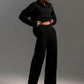 Gestricktes Oberteil und Hose mit weitem Bein, 2-teiliges Set