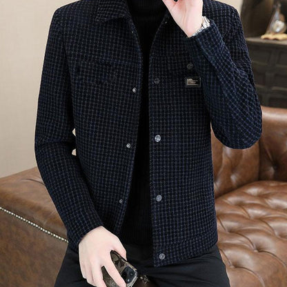 Men's Fashion Plaid Warm Jacket with Button Front