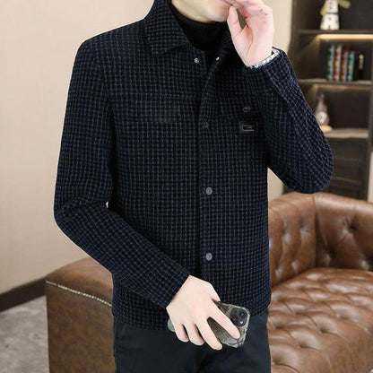 Men's Fashion Plaid Warm Jacket with Button Front