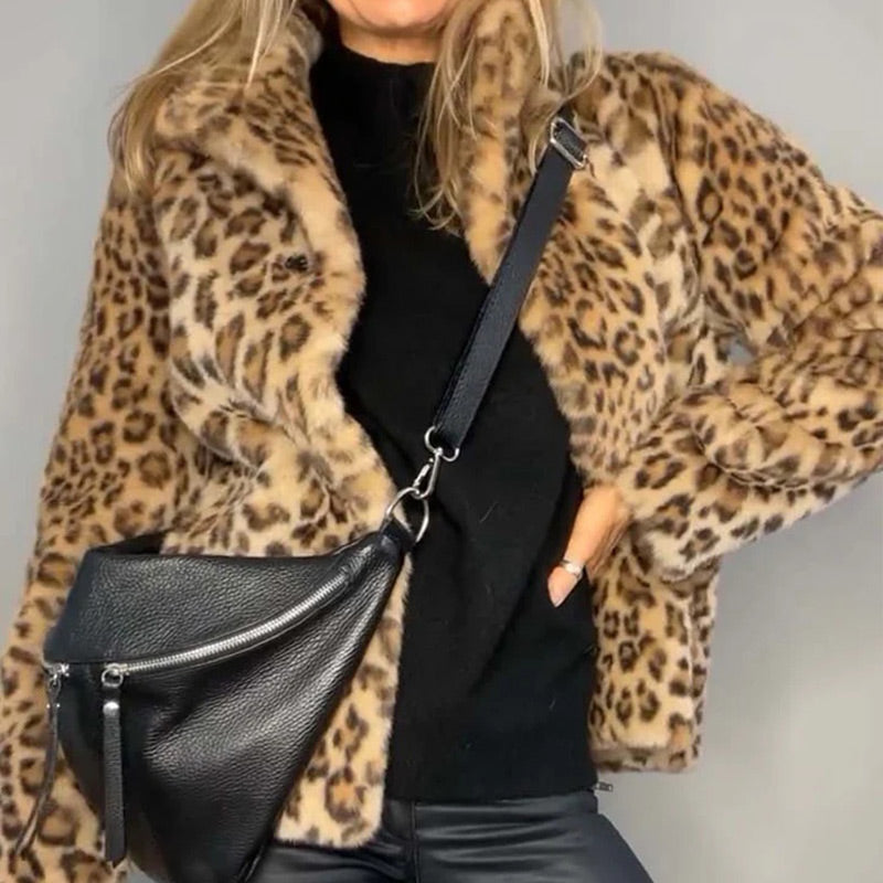 ❄️Winter Specials❄️ Flauschiger Kurzmantel mit Leoparden-Print für Damen