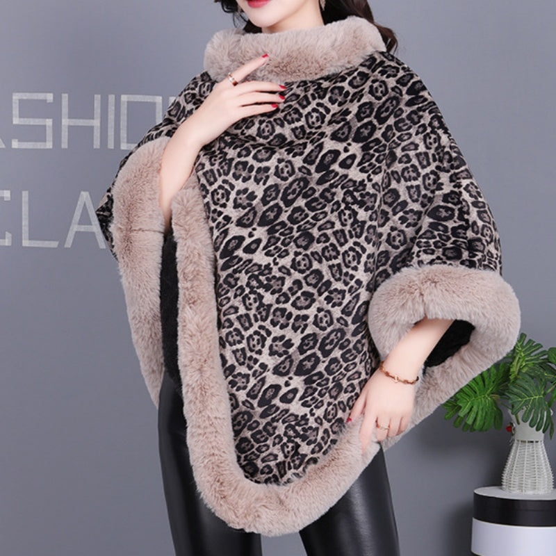 Women's Trendy Leopard Print Warm Cape Jacket