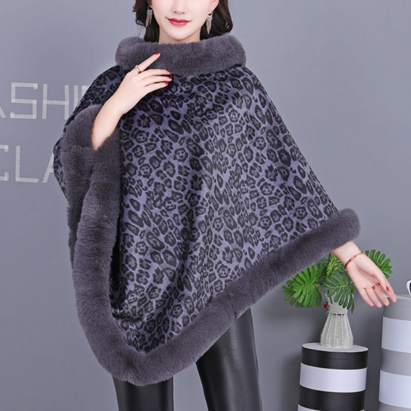 Women's Trendy Leopard Print Warm Cape Jacket