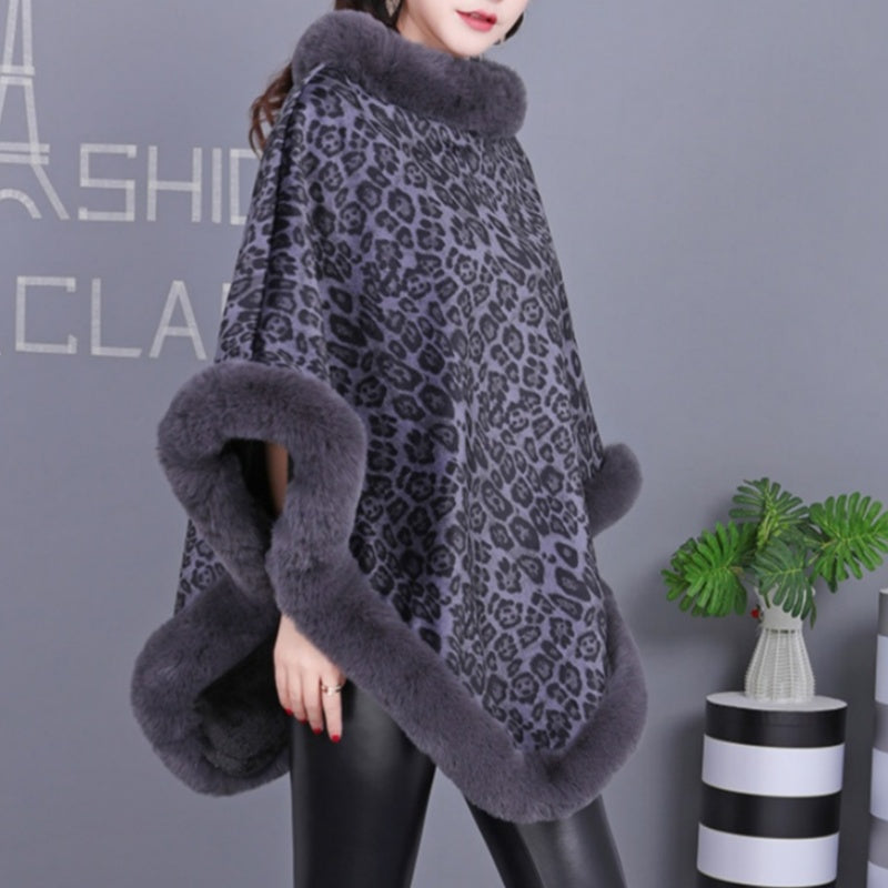 Women's Trendy Leopard Print Warm Cape Jacket