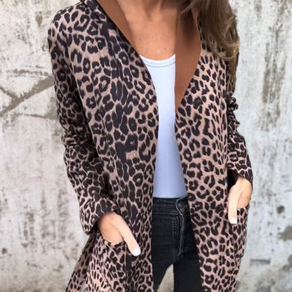 Trenchcoat mit Leopardenmuster und Kapuze mit offener Vorderseite für Damen