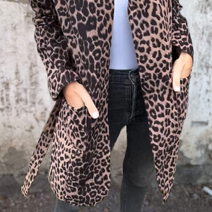 Trenchcoat mit Leopardenmuster und Kapuze mit offener Vorderseite für Damen