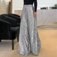 Trendige Paillettenhose mit hoher Taille und weitem Bein für Damen