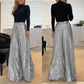 Trendige Paillettenhose mit hoher Taille und weitem Bein für Damen