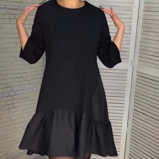 🔥50% Rabatt heute ✨Locker plissiertes elegantes schwarzes Kleid mit siebenzackigen Ärmeln