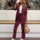 Leopard Print Lapel Long Sleeve Top High Waisted Pants Set