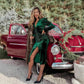 V-Neck Long-Sleeve Wrap Dress With Slit