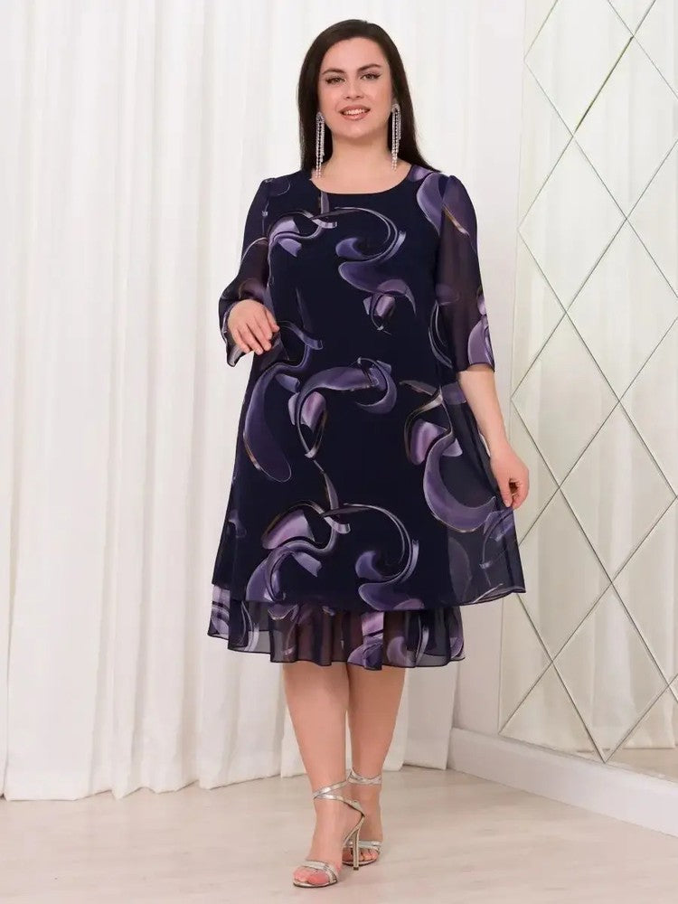 💕[S-5XL]👗2024 Neue geraffte Ärmel Elegante gedruckte Chiffonkleider