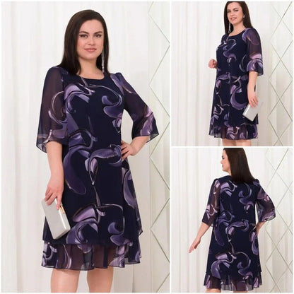 💕[S-5XL]👗2024 Neue geraffte Ärmel Elegante gedruckte Chiffonkleider