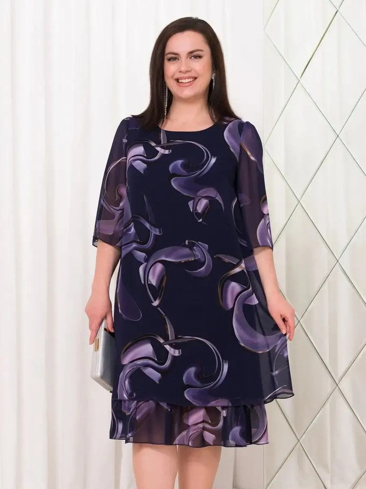 💕[S-5XL]👗2024 Neue geraffte Ärmel Elegante gedruckte Chiffonkleider