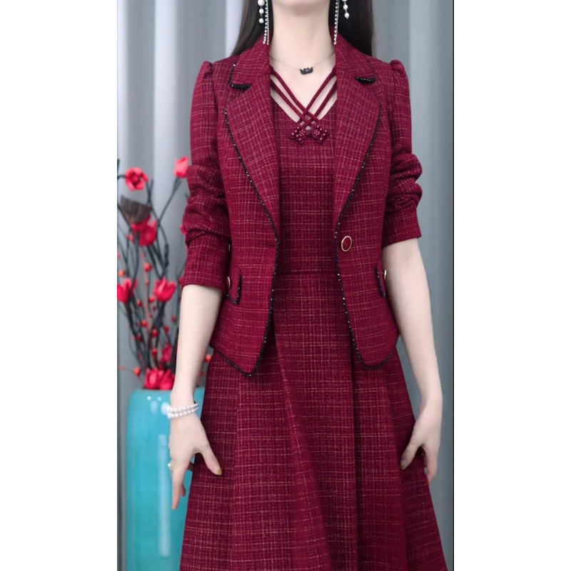 Damen Modischer Blazer und Ärmelloses Kleid 2-teiliges Set