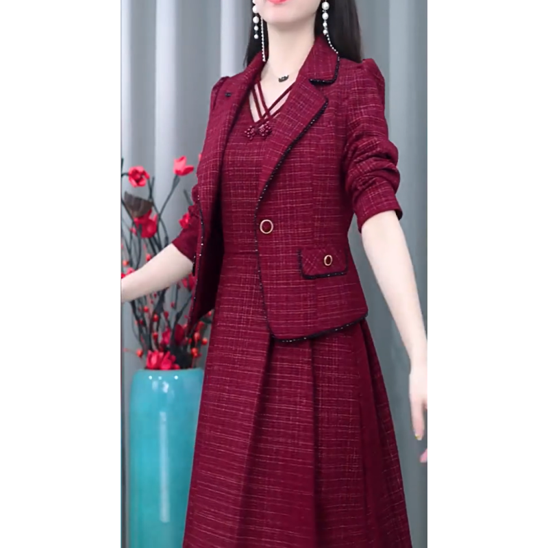 Damen Modischer Blazer und Ärmelloses Kleid 2-teiliges Set