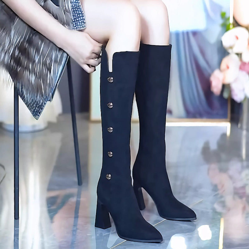 Spitze Spitze Klotzige Ferse Warme Lange Stiefel