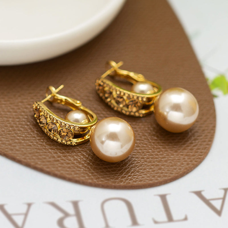 Women's Elegant Zirconia Earrings with Faux Pearl Drop