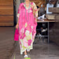 Lockeres langes Kleid mit Blumenmuster und halben Ärmeln